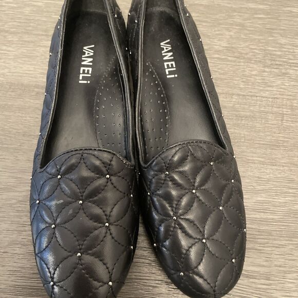 Vaneli  Quilted Skimmer Flats 7.5 Slim Black Beaded - Picture 1 of 9